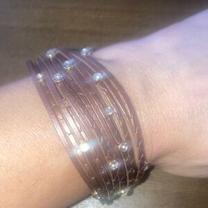 Elegant Brown Leather Bracelet with Crystal Accents